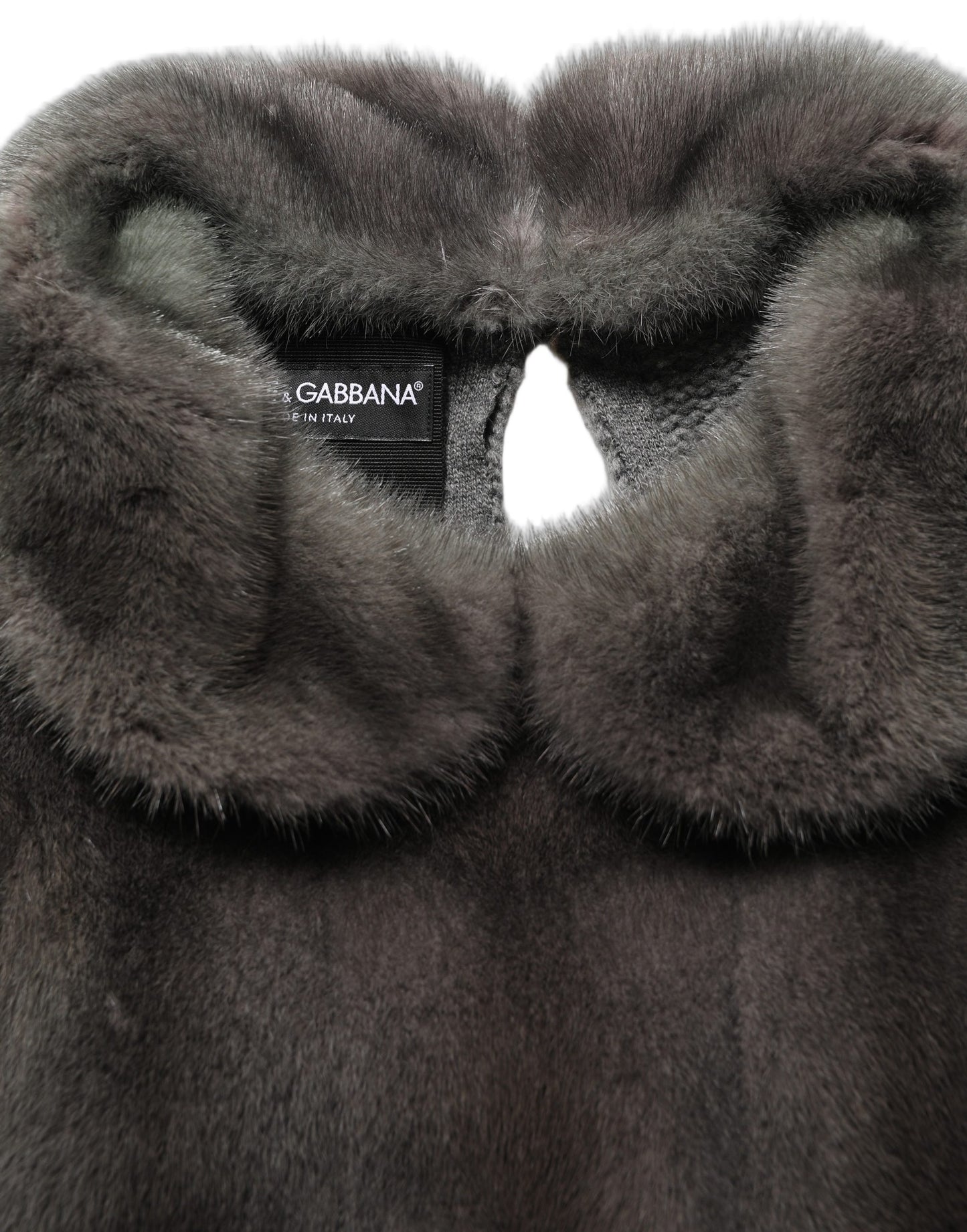 Dolce & Gabbana Dark Gray Mink Fur Round Collar Blouse Top