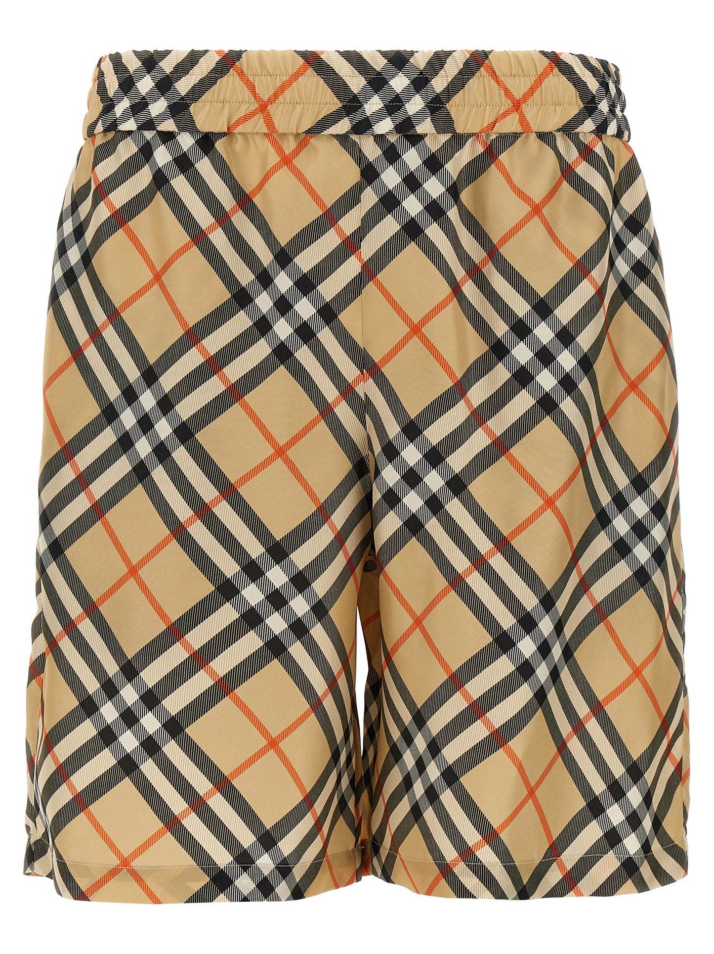 Bermuda Shorts by Burberry for men in silk satin beige & print features an nuanced silhouette, showcasing a nuanced with a short cut and for a sophisticated, premium finish.
