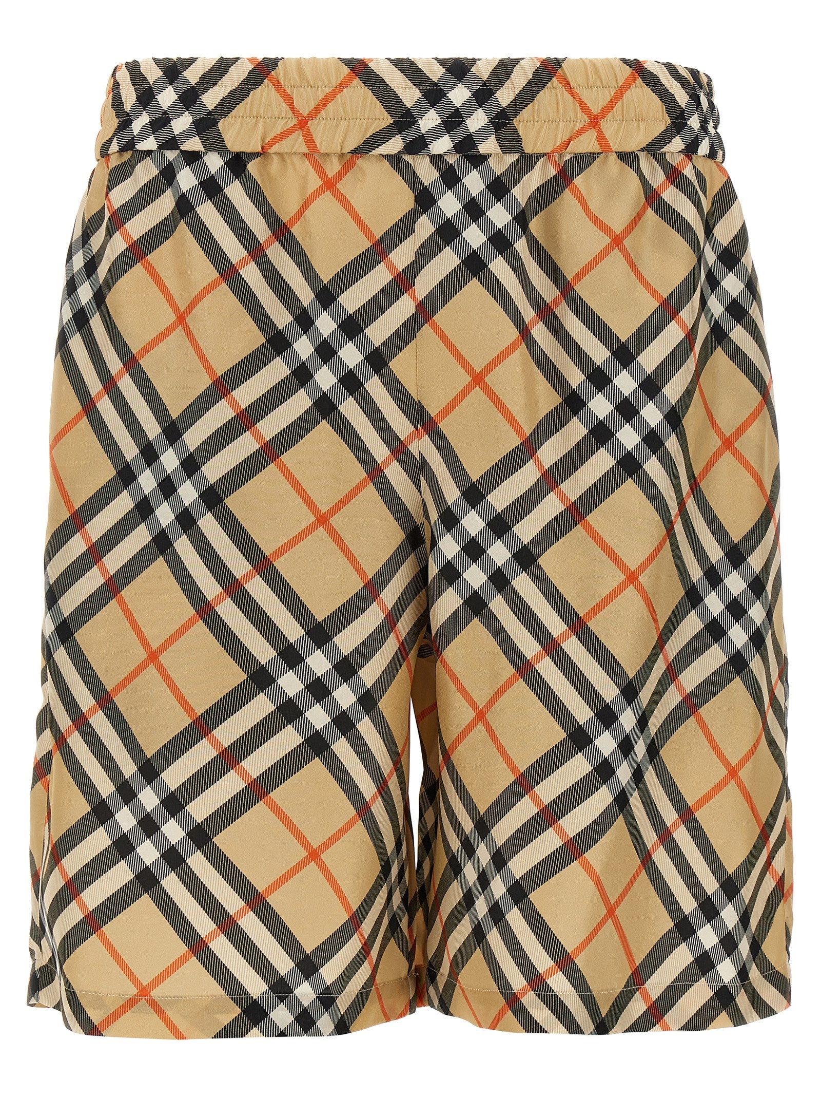Bermuda Shorts by Burberry for men in silk satin beige & print features an nuanced silhouette, showcasing a nuanced with a short cut and for a sophisticated, premium finish.