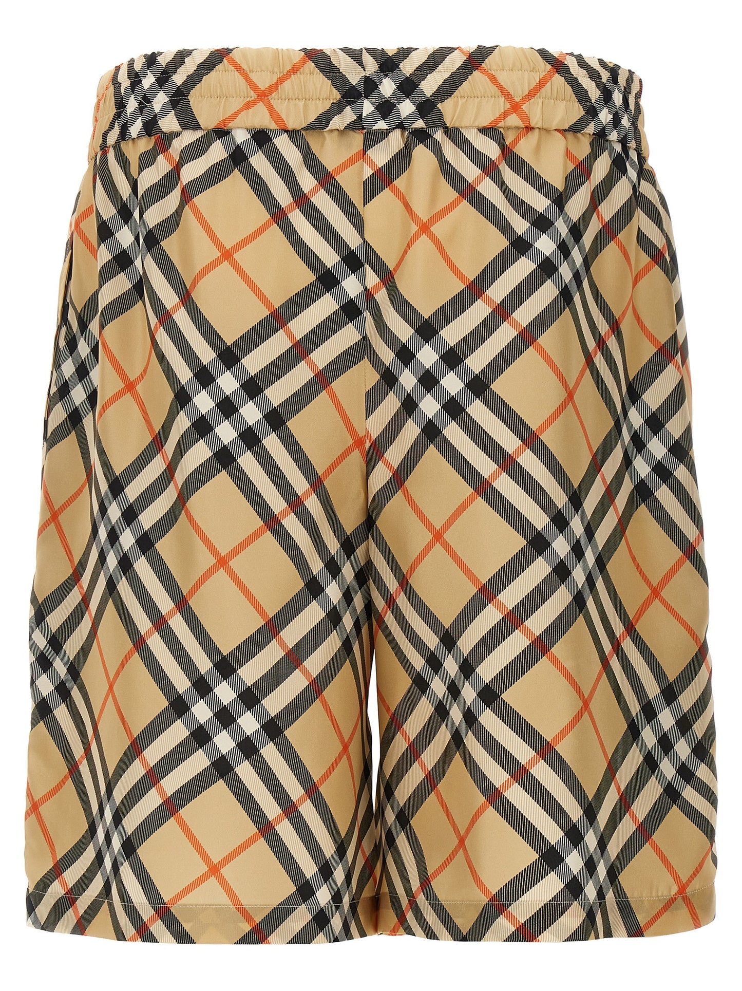 Bermuda Shorts by Burberry for men in silk satin beige & print features a sartorial silhouette, showcasing a sartorial and short with a sophisticated for a sartorial look.