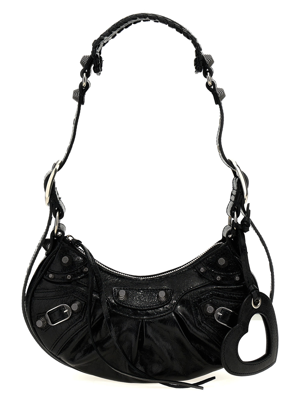 Balenciaga Heart Le Cagole Poly Cotton Canvas & Lambskin Leather Crossbody Handbag - Black Silver Signature