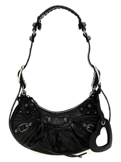 Balenciaga Heart Le Cagole Poly Cotton Canvas & Lambskin Leather Crossbody Handbag - Black Silver Signature