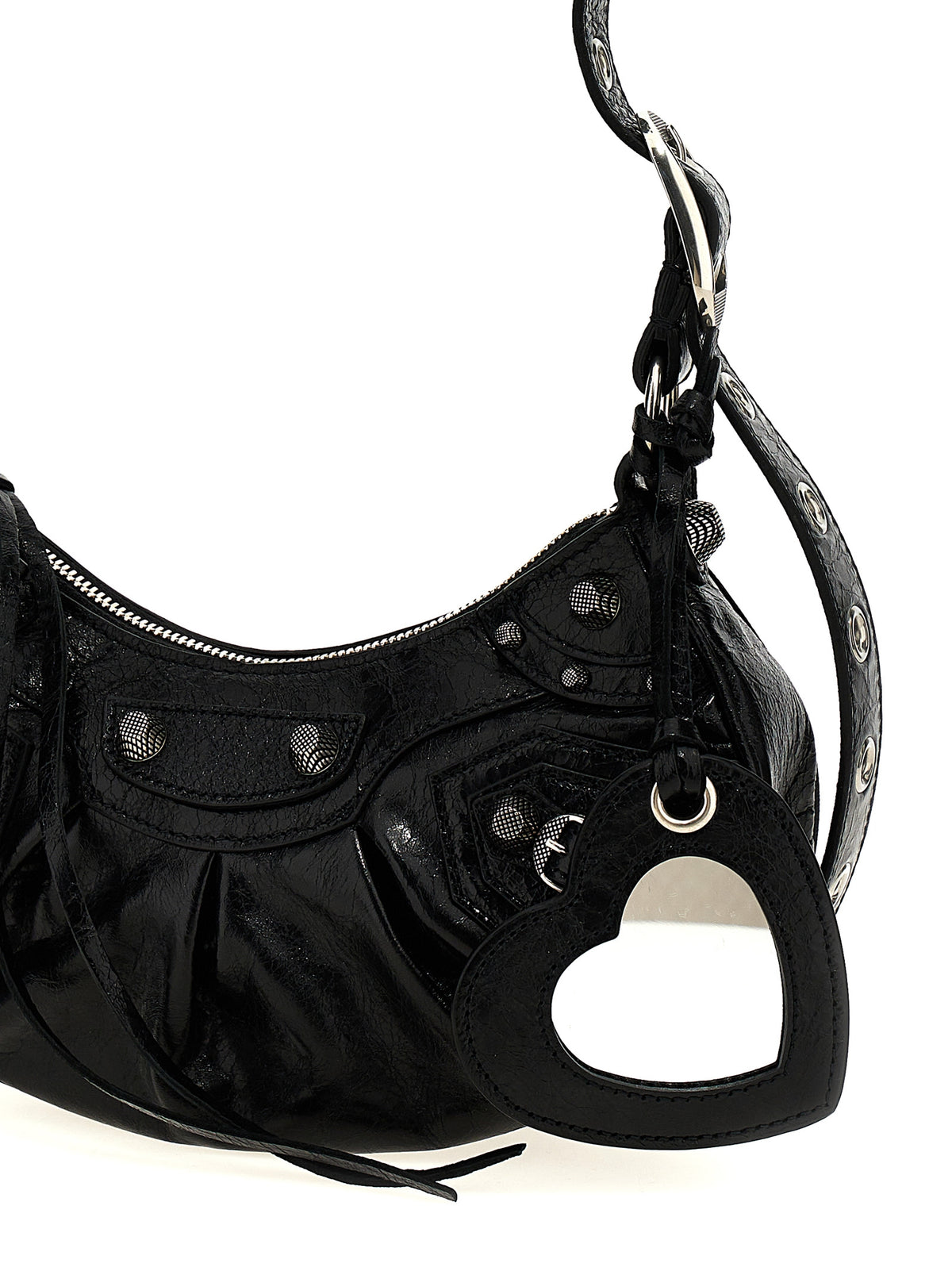 Balenciaga Heart Le Cagole Poly Cotton Canvas & Lambskin Leather Crossbody Handbag - Black Silver Signature
