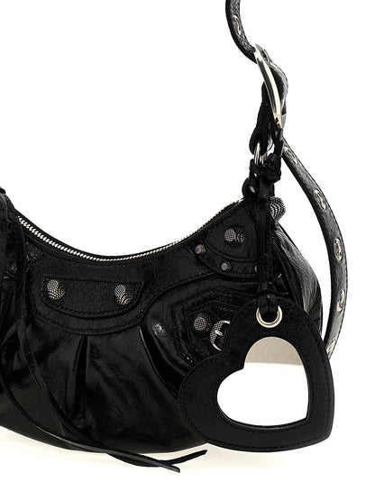 Balenciaga Heart Le Cagole Poly Cotton Canvas & Lambskin Leather Crossbody Handbag - Black Silver Signature