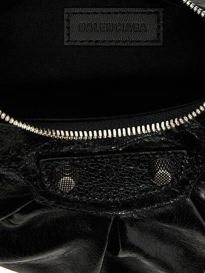 Balenciaga Heart Le Cagole Poly Cotton Canvas & Lambskin Leather Crossbody Handbag - Black Silver Signature