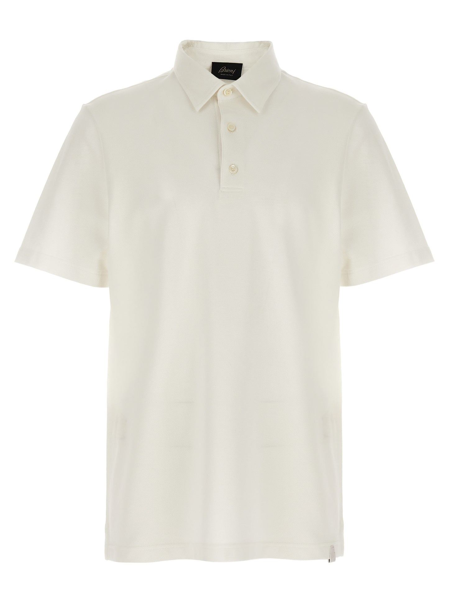 Polo Shirt by Brioni for men in leather & cotton white showcases a sharp silhouette, detailed with a refined and sharp short-sleeve for a sophisticated finish.