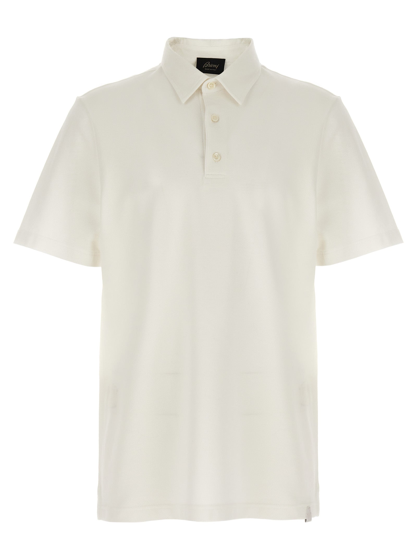Polo Shirt by Brioni for men in leather & cotton white showcases a sharp silhouette, detailed with a refined and sharp short-sleeve for a sophisticated finish.