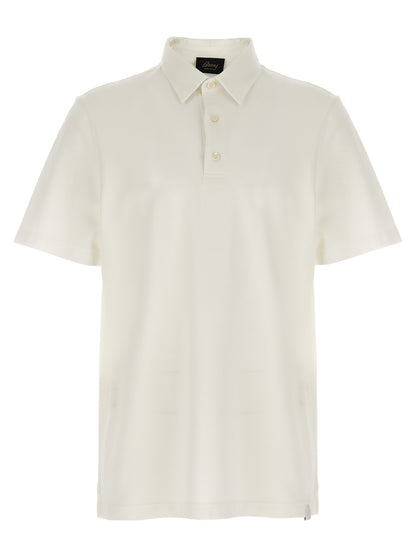 Polo Shirt by Brioni for men in leather & cotton white showcases a sharp silhouette, detailed with a refined and sharp short-sleeve for a sophisticated finish.