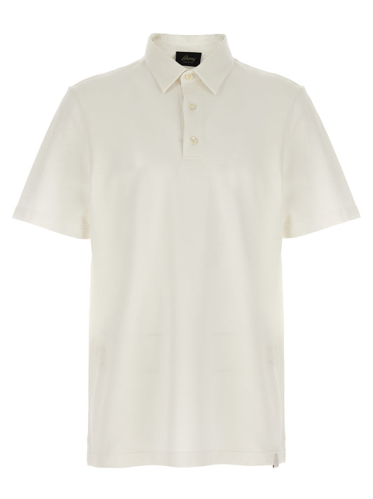 Polo Shirt by Brioni for men in leather & cotton white showcases a sharp silhouette, detailed with a refined and sharp short-sleeve for a sophisticated finish.