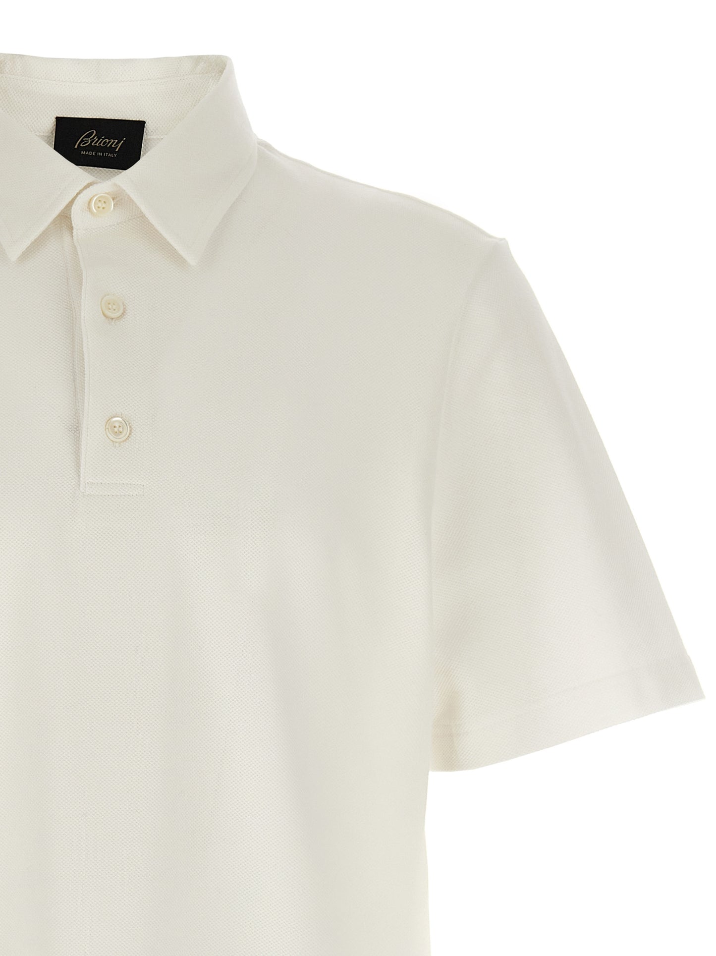 Polo Shirt by Brioni for men in leather & cotton white presents a distinguished silhouette, showcasing a sophisticated and distinguished for a truly distinguished finish.
