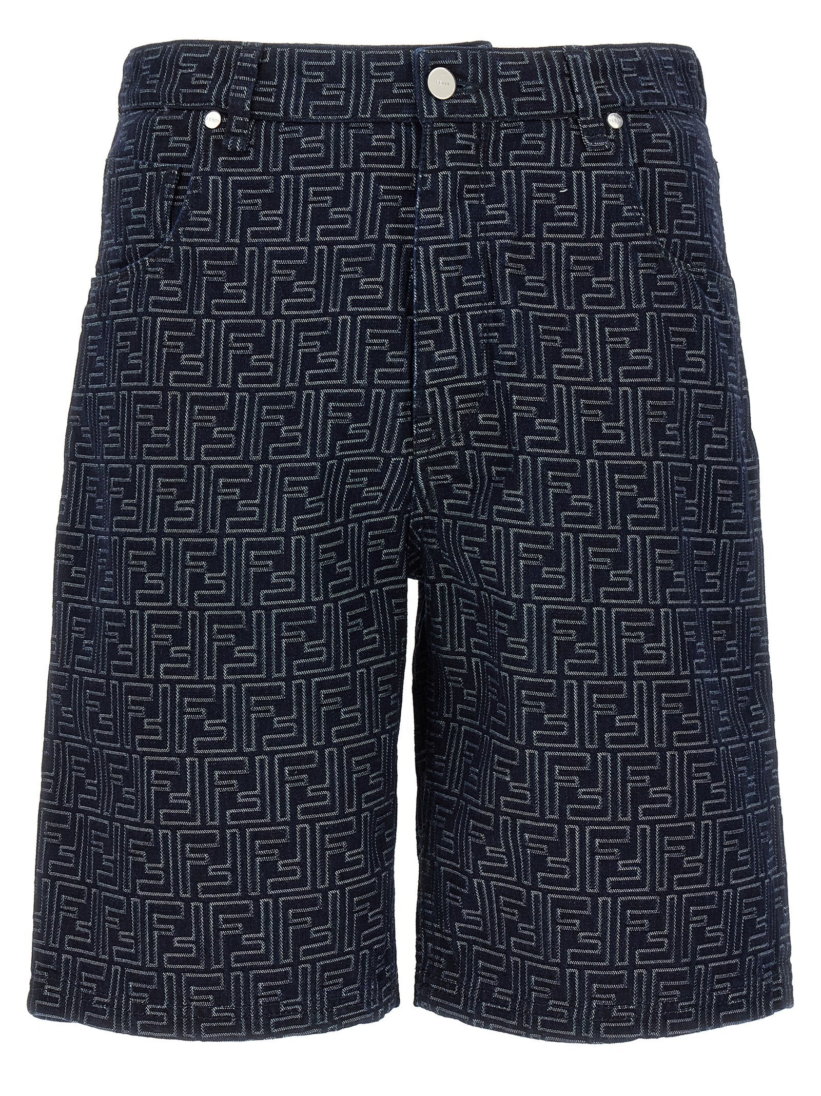 Bermuda Shorts by Fendi for men in cotton blue & jacquard features an nuanced silhouette, showcasing a nuanced with a short cut and high rise for a sophisticated, premium finish.