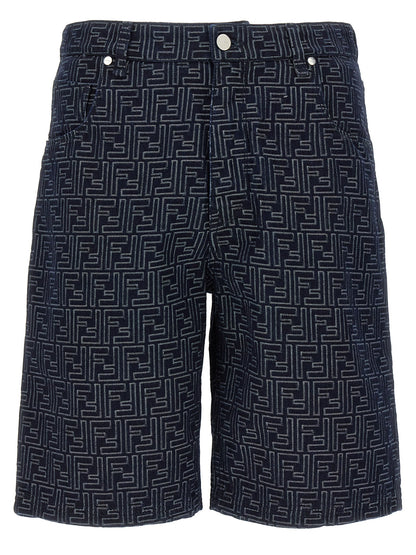 Bermuda Shorts by Fendi for men in cotton blue & jacquard features an nuanced silhouette, showcasing a nuanced with a short cut and high rise for a sophisticated, premium finish.