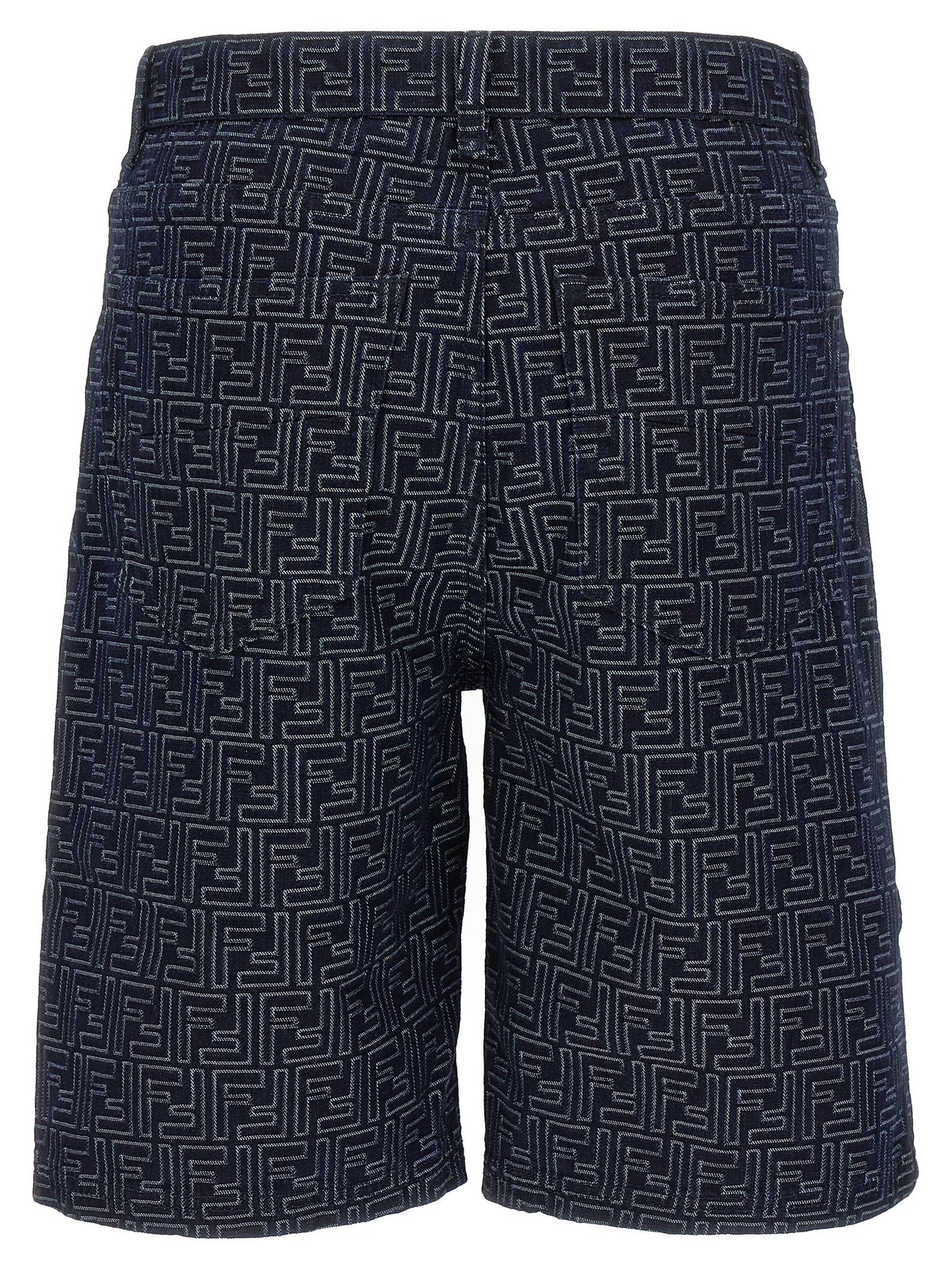 Bermuda Shorts by Fendi for men in cotton blue & jacquard presents a contemporary silhouette, showcasing a contemporary with a refined short and elegant high rise.