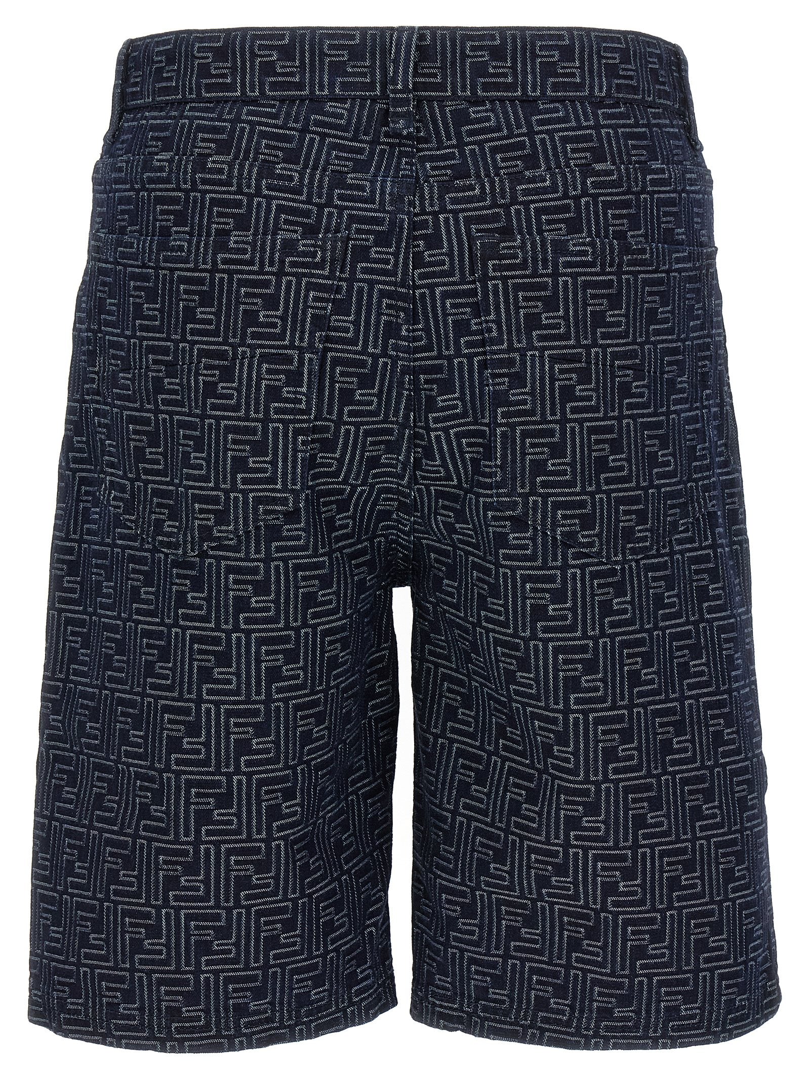 Bermuda Shorts by Fendi for men in cotton blue & jacquard presents a contemporary silhouette, showcasing a contemporary with a refined short and elegant high rise.