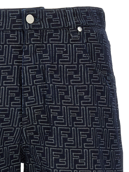 Bermuda Shorts by Fendi for men in cotton blue & jacquard features a eye catching and short with a eye catching high rise.