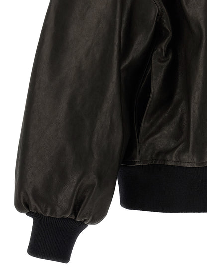 This Bomber Jacket by Khaite for women in twill & lamb leather black exhibits a edgy silhouette, meticulously detailed with functional and a edgy for a edgy finish.
