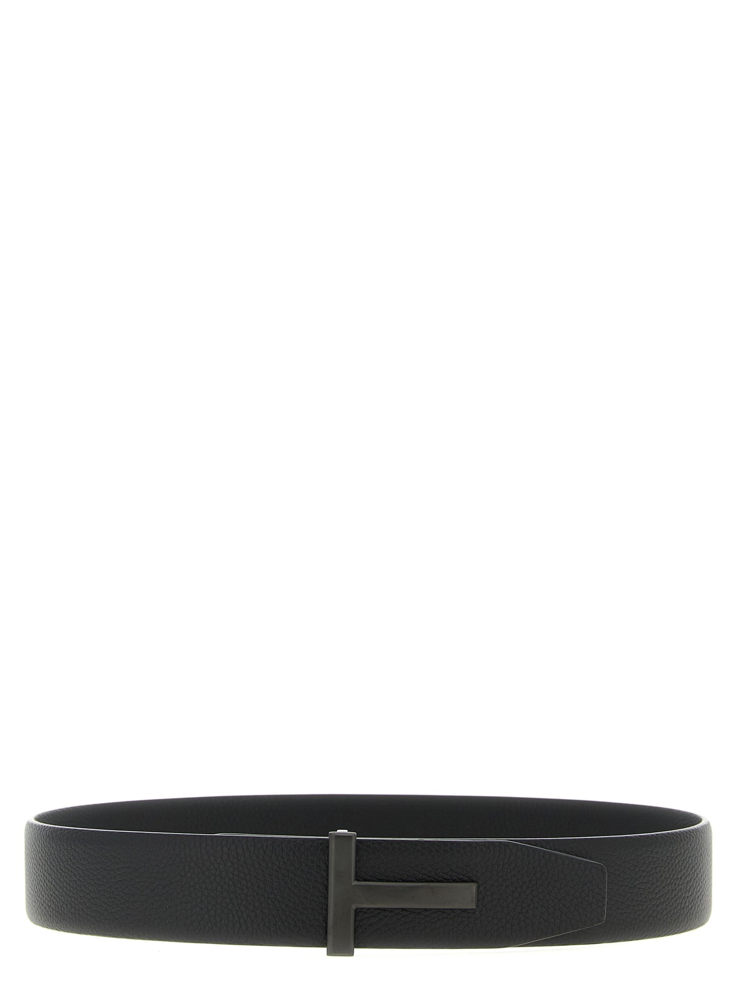 Belt by Tom Ford for men in palladium brass & calf leather black & palladium features an artisanal finish, elegantly showcasing the signature style and artisanal craftsmanship of the Icon Palladium Brass & Calf Leather Belt design.