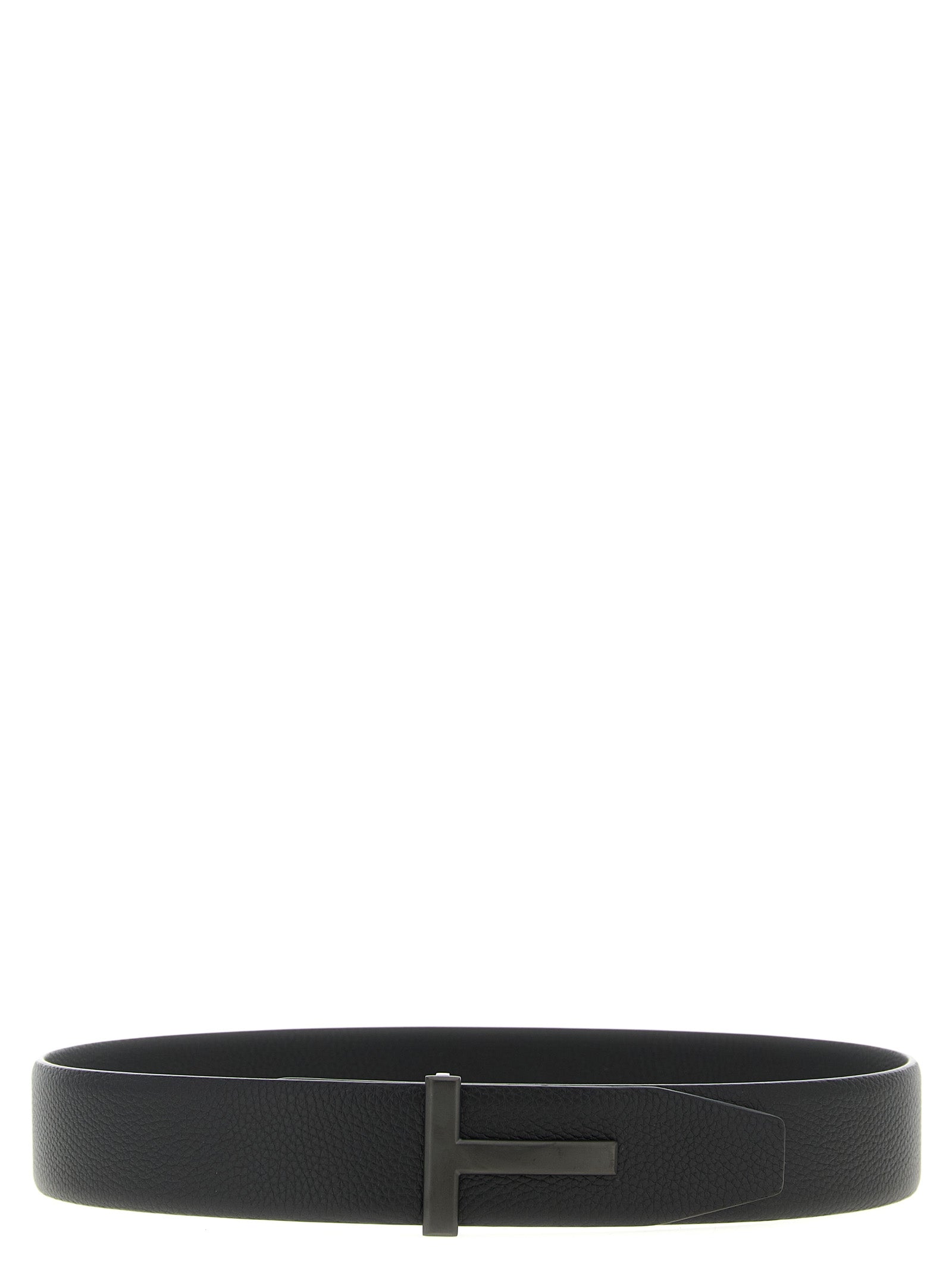 Belt by Tom Ford for men in palladium brass & calf leather black & palladium features an artisanal finish, elegantly showcasing the signature style and artisanal craftsmanship of the Icon Palladium Brass & Calf Leather Belt design.