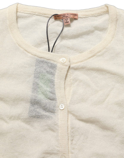 Ermanno Scervino White Knit Cropped Wool Cardigan Sweater