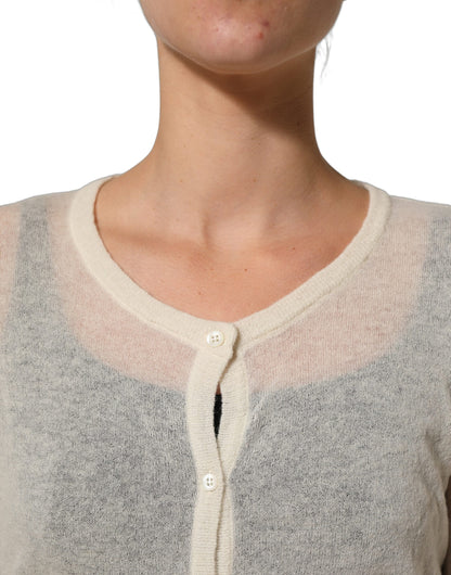Ermanno Scervino White Knit Cropped Wool Cardigan Sweater