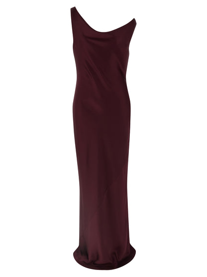 Norma Kamali Women's Mermaid Sleeveless V Neck Polyester Crepe Satin Dress - Bordeaux