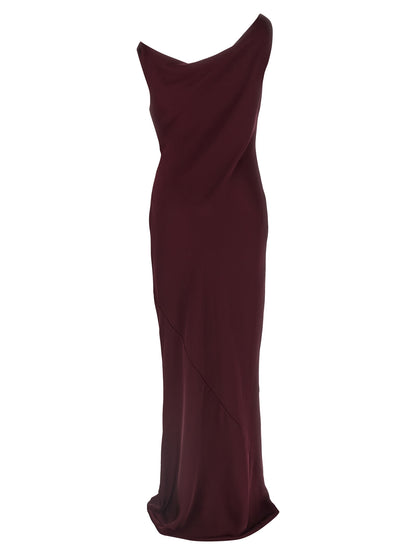 Norma Kamali Women's Mermaid Sleeveless V Neck Polyester Crepe Satin Dress - Bordeaux