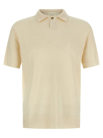 Polo Shirt by MA'RY'YA for men in polyamide modacrylic & cotton beige presents a sleek silhouette, featuring a refined wrap neckline and short-sleeve for a sleek finish.