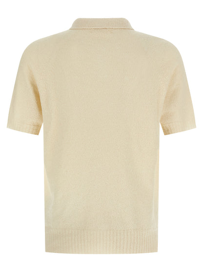 Polo Shirt by MA'RY'YA for men in polyamide modacrylic & cotton beige showcases a sharp silhouette, detailed with a refined wrap neckline and sharp for a sophisticated finish.