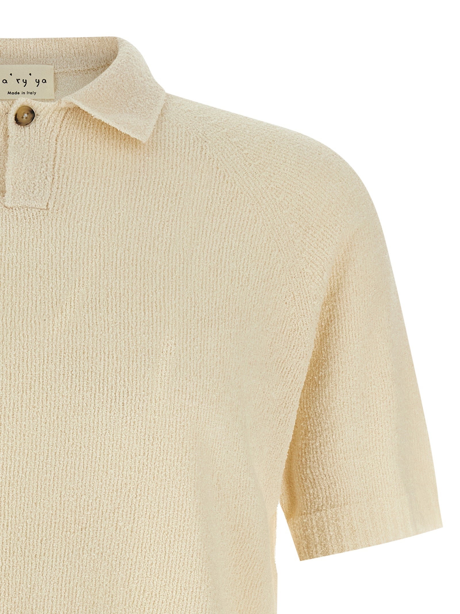 Polo Shirt by MA'RY'YA for men in polyamide modacrylic & cotton beige features a eye catching silhouette, showcasing a refined wrap neckline and for a eye catching finish.