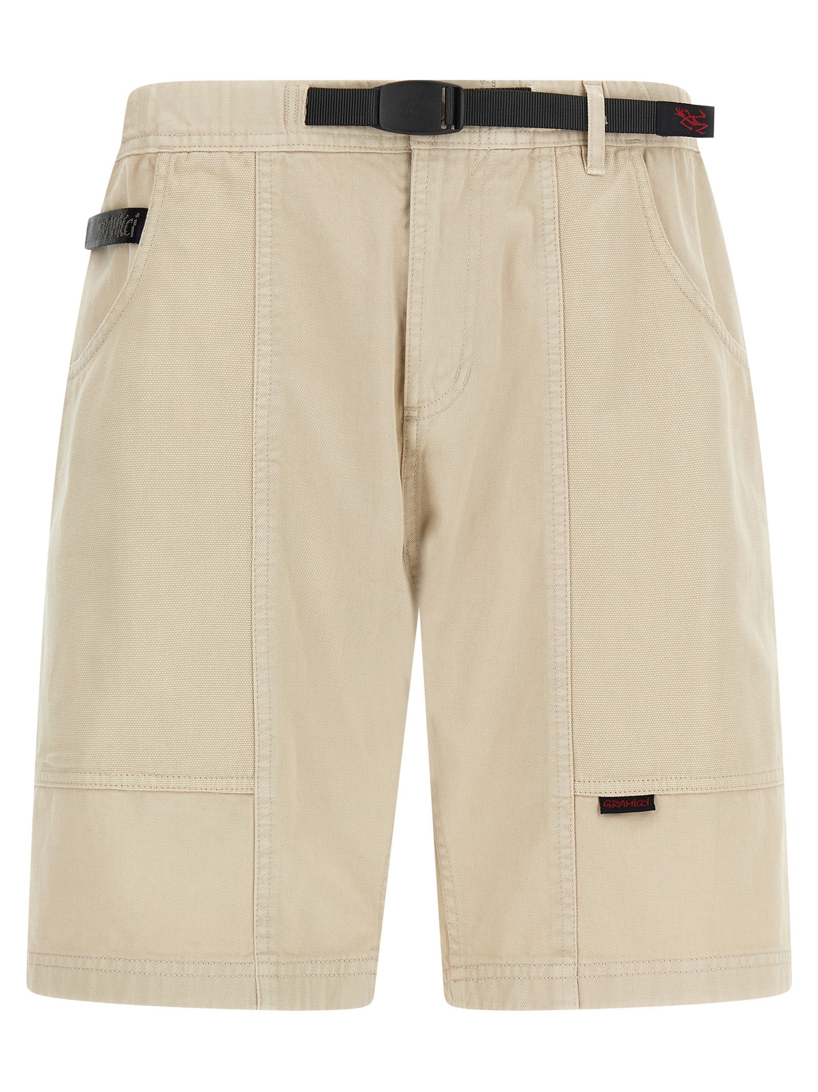 Bermuda Shorts by Gramicci for men in canvas cotton twill beige & signature features a sartorial silhouette, showcasing a sartorial and short with a sophisticated for a sartorial look.