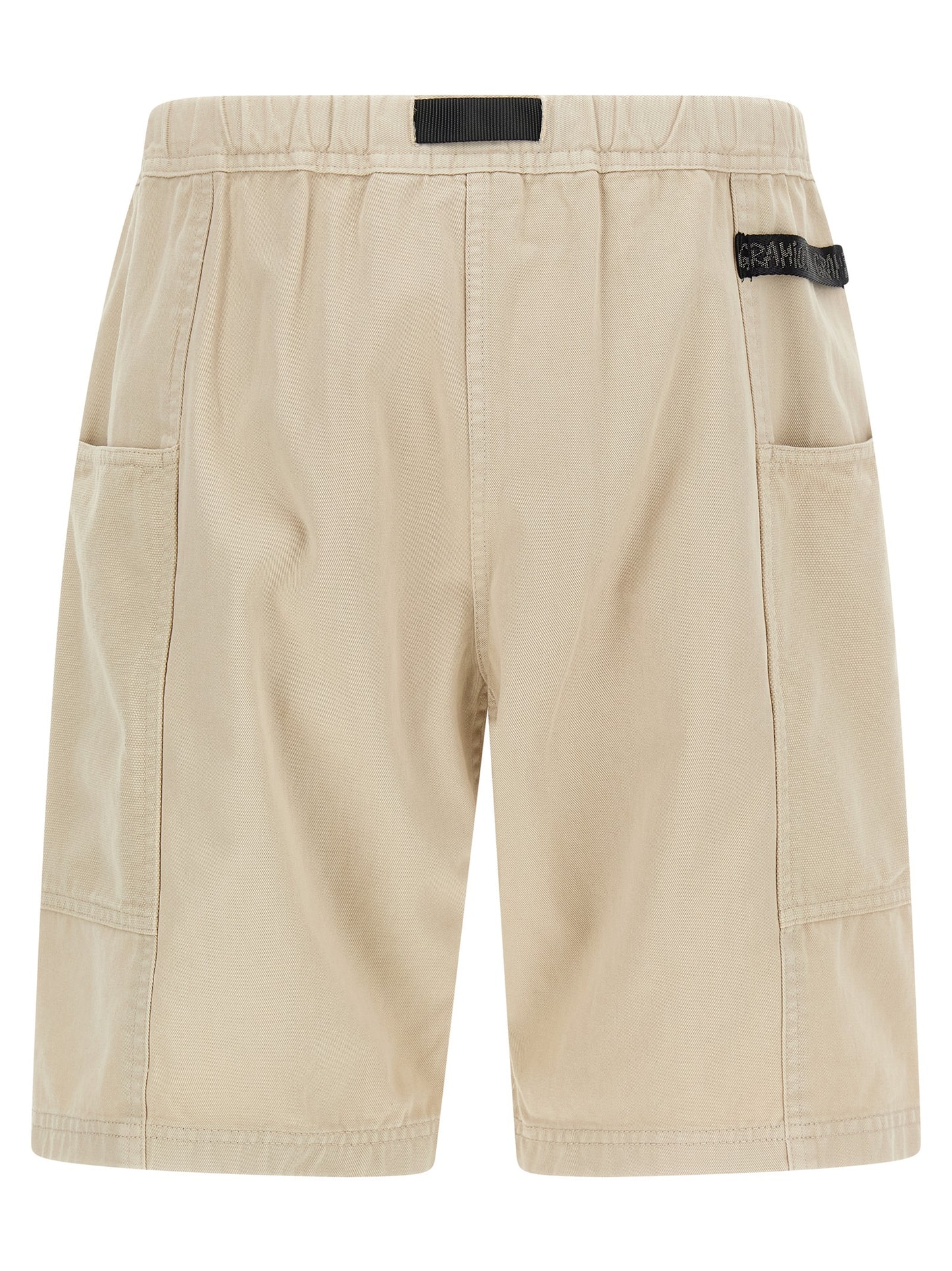 Bermuda Shorts by Gramicci for men in canvas cotton twill beige & signature features an nuanced silhouette, showcasing a nuanced with a short cut and for a sophisticated, premium finish.