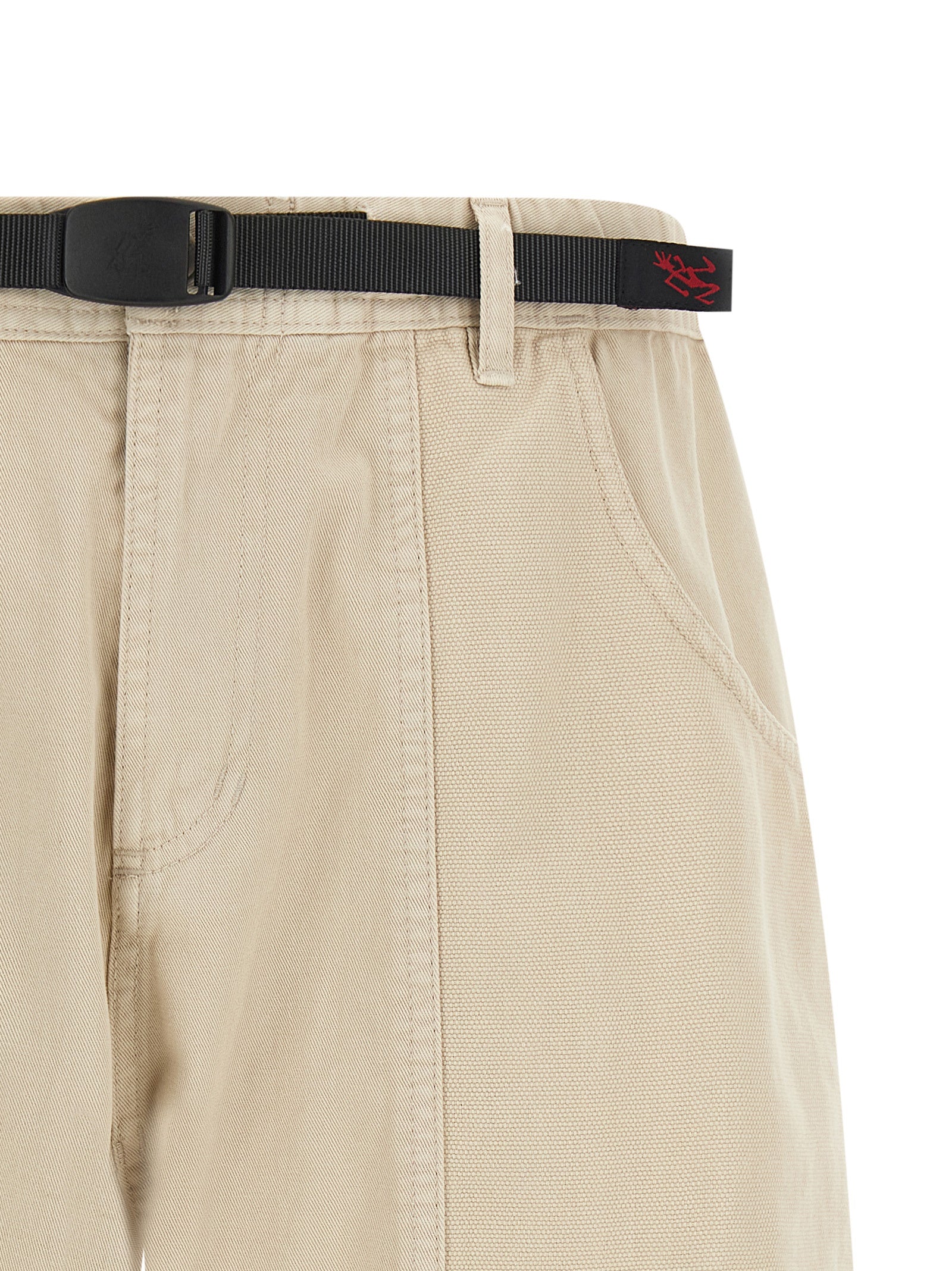 Bermuda Shorts by Gramicci for men in canvas cotton twill beige & signature features an tailored silhouette, showcasing a tailored with a short and for a sophisticated look.