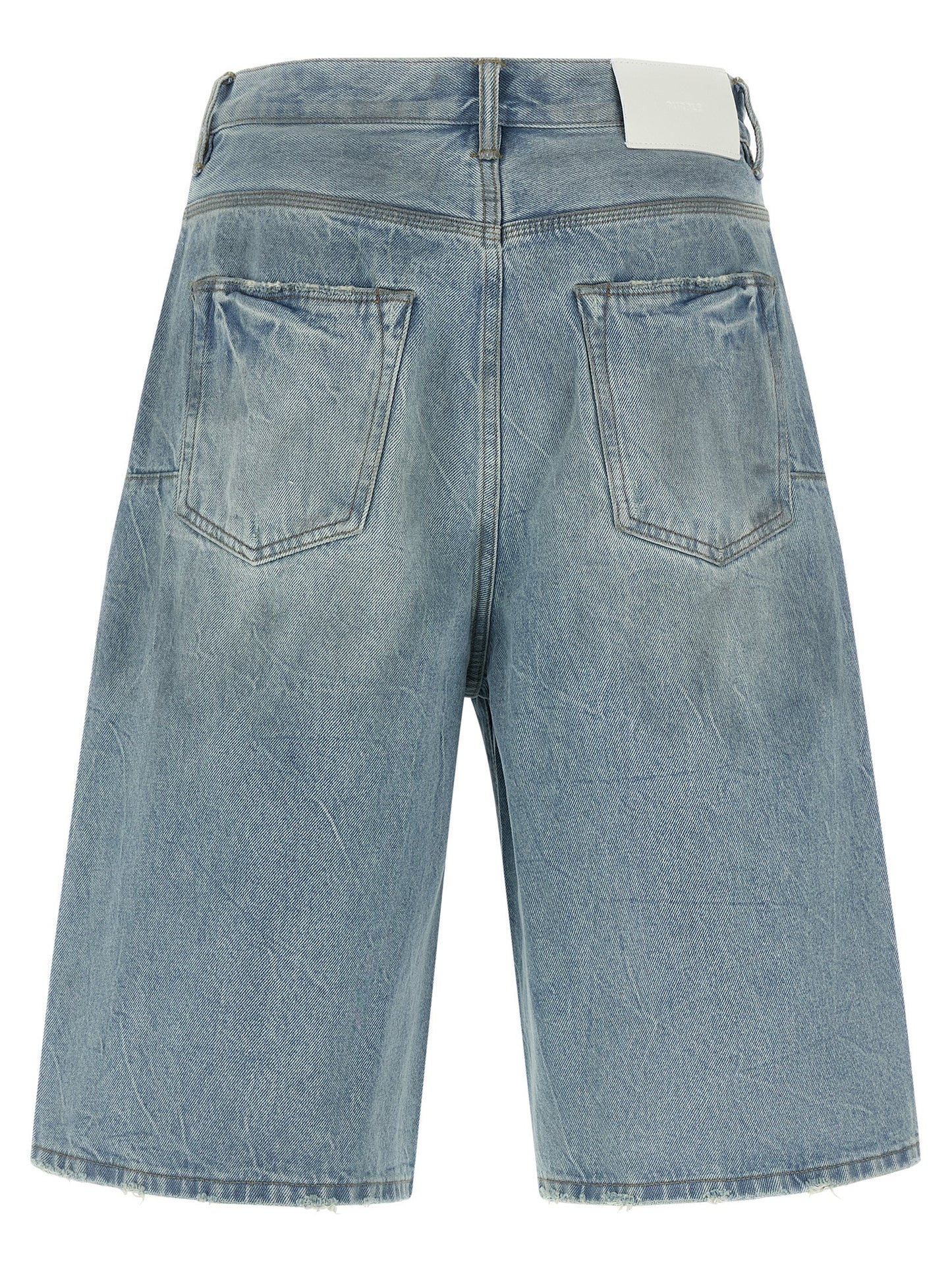 Denim Shorts by PURPLE for men in denim cotton light-blue & purple features an utilitarian chic wide with a short and , creating a utilitarian chic silhouette perfect for elevated casual styling.