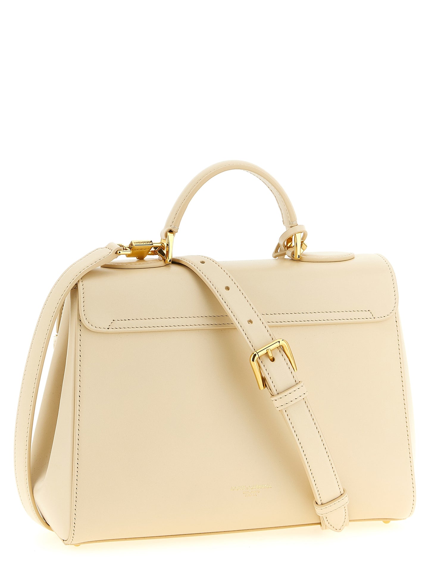 Flap Handbag by Dolce & Gabbana for women in brass crystal & calf leather white features a signature silhouette, showcasing a secure flap and signature with versatile shoulder-strap, adjustable-strap & handle for a sophisticated look.