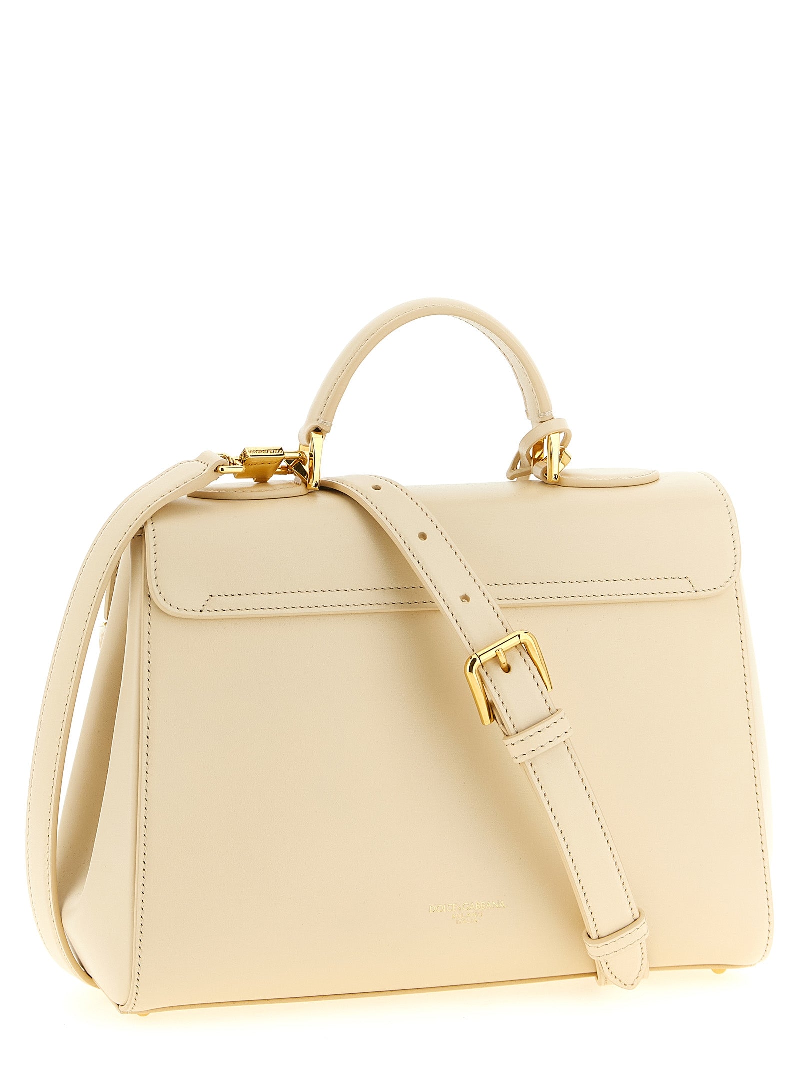 Flap Handbag by Dolce & Gabbana for women in brass crystal & calf leather white features a signature silhouette, showcasing a secure flap and signature with versatile shoulder-strap, adjustable-strap & handle for a sophisticated look.