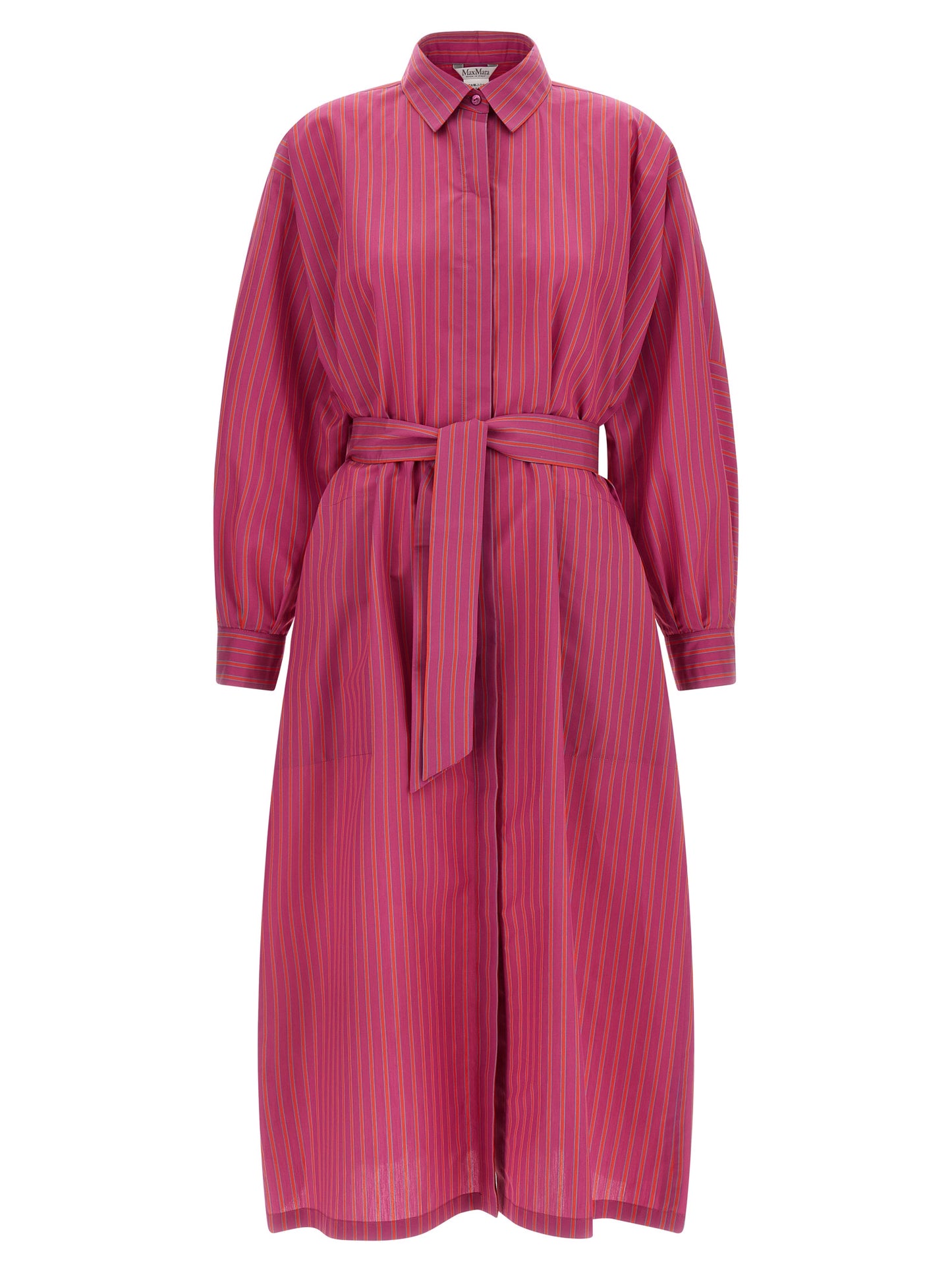 Dress by Max Mara for women in cotton & silk purple & striped features an cute silhouette, detailed with a and that elegantly flows into a cute long.