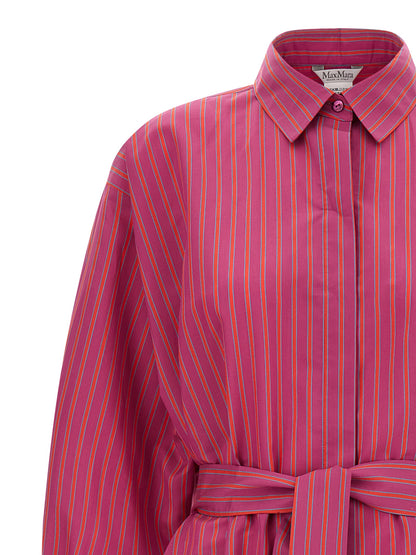 Dress by Max Mara for women in cotton & silk purple & striped presents a sinuous silhouette, showcasing a sophisticated and detailed with a sinuous long for a refined finish.