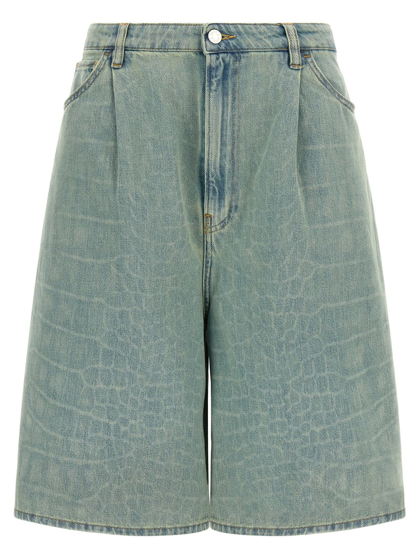 NUDE Kate Women's Wide Denim Cotton Shorts - Light Blue Nude Signature Print