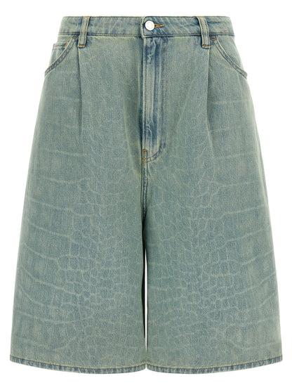 NUDE Kate Women's Wide Denim Cotton Shorts - Light Blue Nude Signature Print