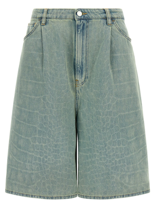 NUDE Kate Women's Wide Denim Cotton Shorts - Light Blue Nude Signature Print