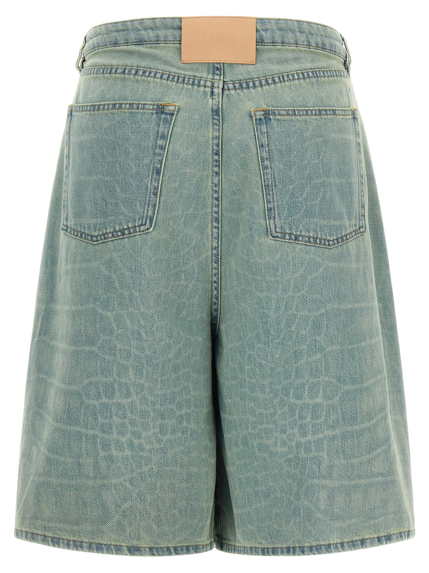 NUDE Kate Women's Wide Denim Cotton Shorts - Light Blue Nude Signature Print