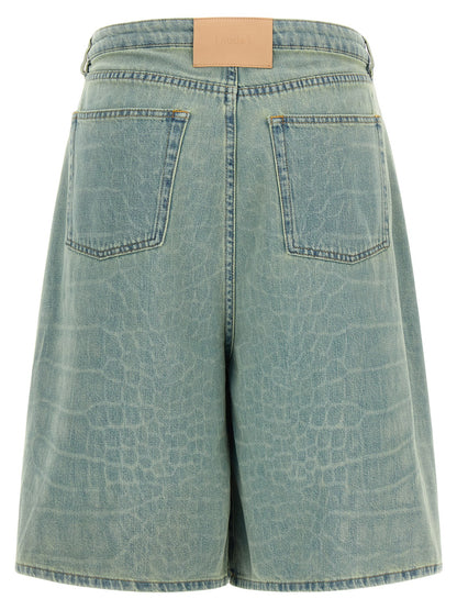 NUDE Kate Women's Wide Denim Cotton Shorts - Light Blue Nude Signature Print
