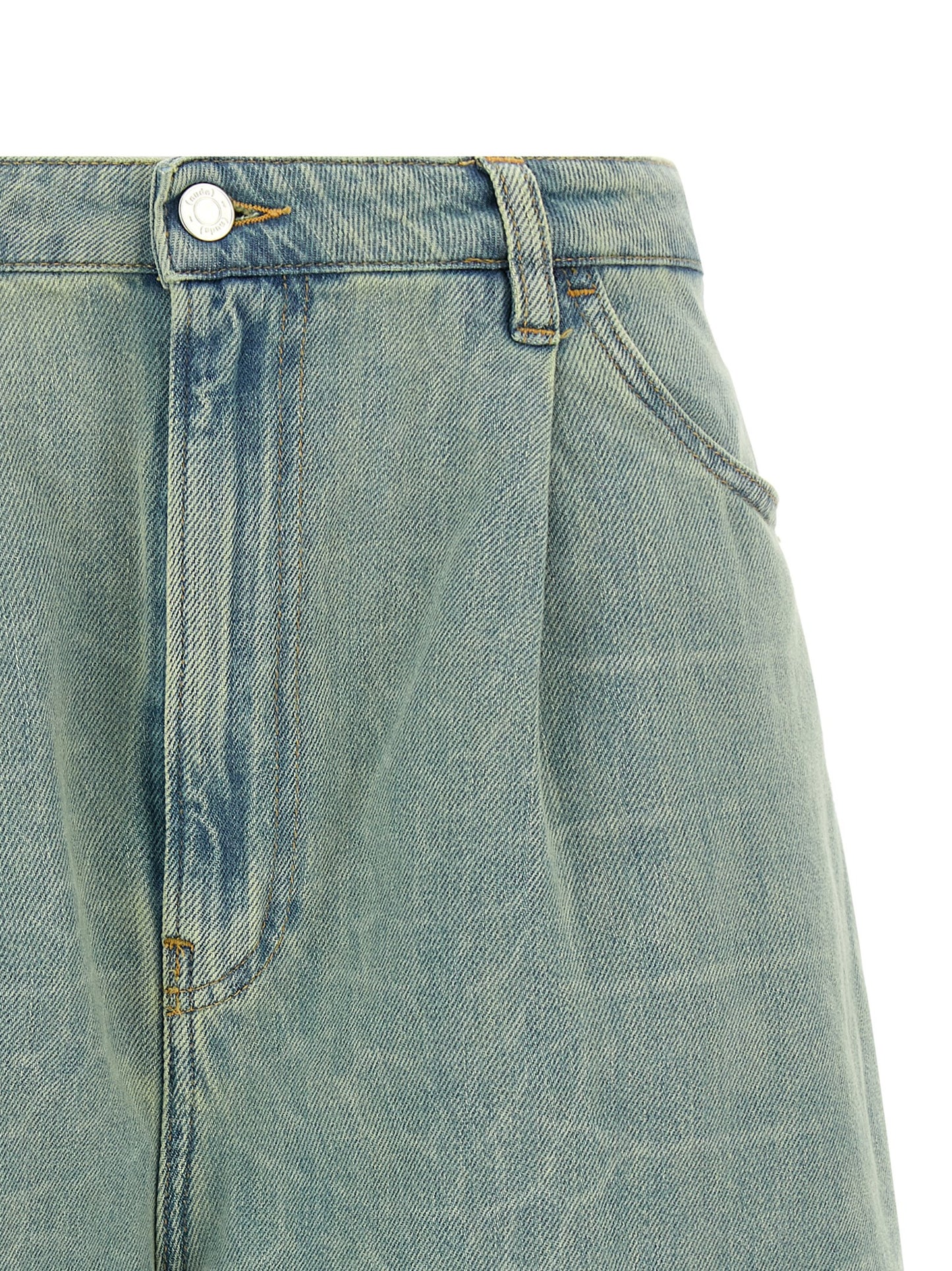 NUDE Kate Women's Wide Denim Cotton Shorts - Light Blue Nude Signature Print