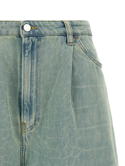 NUDE Kate Women's Wide Denim Cotton Shorts - Light Blue Nude Signature Print