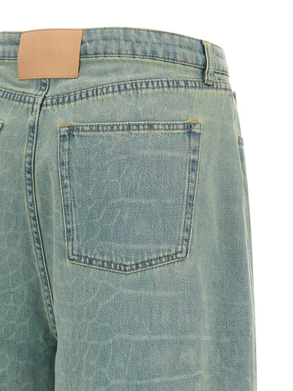 NUDE Kate Women's Wide Denim Cotton Shorts - Light Blue Nude Signature Print