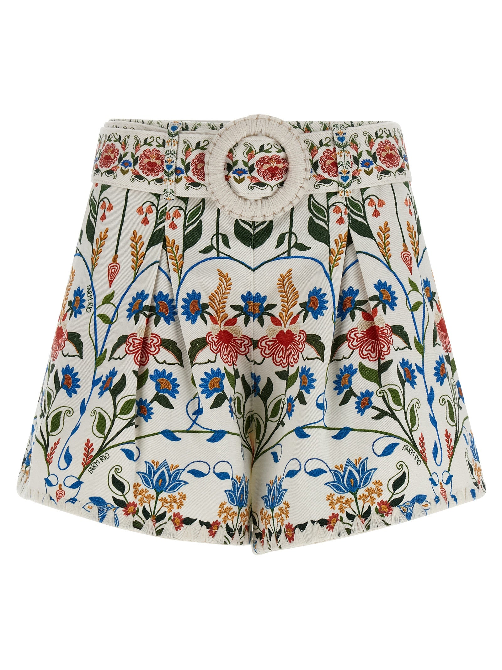 Bermuda Shorts by FARM RIO for women in stretch cotton canvas multicolor, floral & print presents a contemporary silhouette, showcasing a contemporary wide with a refined short and elegant high rise.