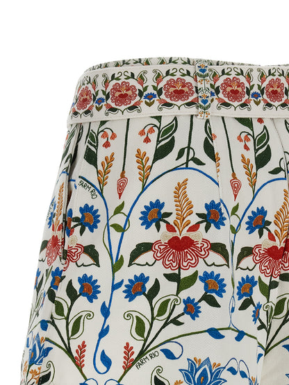 Bermuda Shorts by FARM RIO for women in stretch cotton canvas multicolor, floral & print features a sartorial silhouette, showcasing a sartorial wide and short with a sophisticated high rise for a sartorial look.