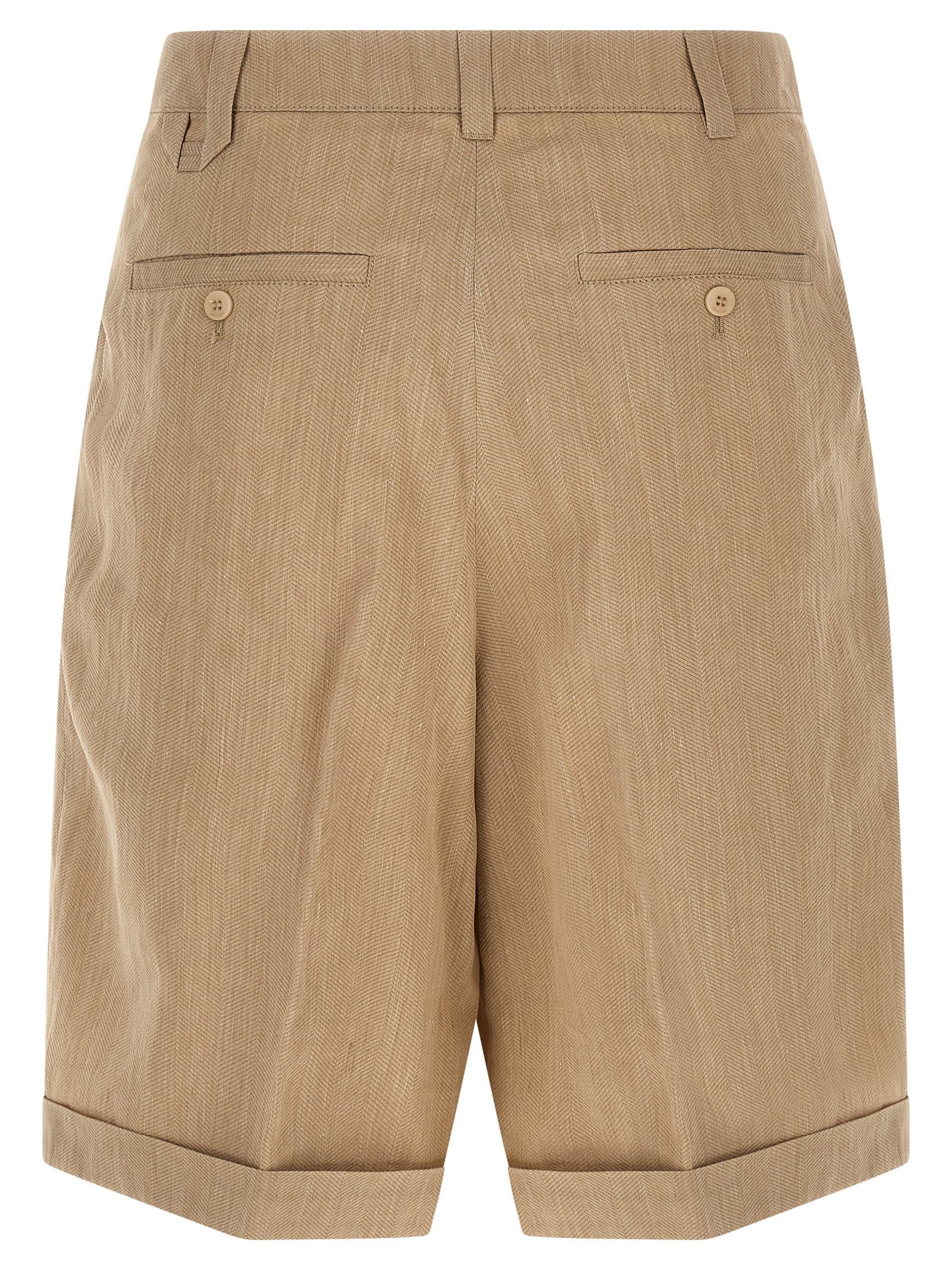 Bermuda Shorts by Jacquemus for men in linen polyamide & viscose beige, patterned & chevron features an nuanced silhouette, showcasing a nuanced wide with a short cut and mid rise for a sophisticated, premium finish.
