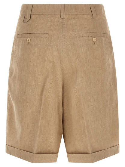 Bermuda Shorts by Jacquemus for men in linen polyamide & viscose beige, patterned & chevron features an nuanced silhouette, showcasing a nuanced wide with a short cut and mid rise for a sophisticated, premium finish.