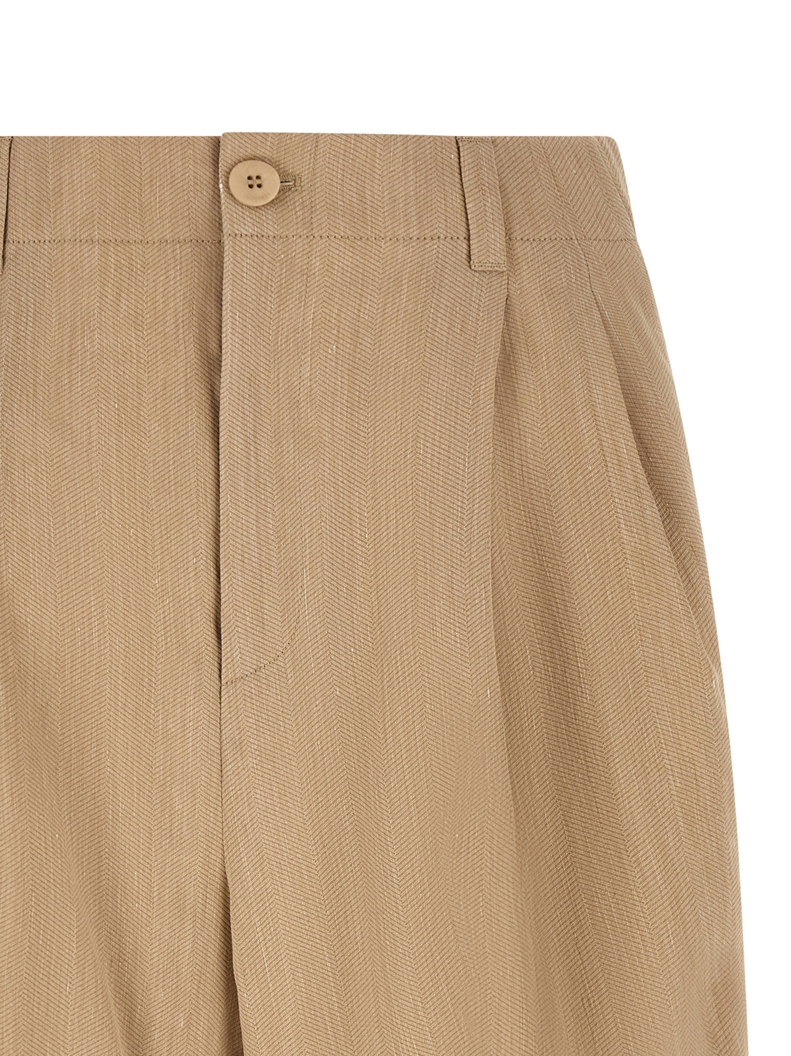 Bermuda Shorts by Jacquemus for men in linen polyamide & viscose beige, patterned & chevron presents a contemporary silhouette, showcasing a contemporary wide with a refined short and elegant mid rise.